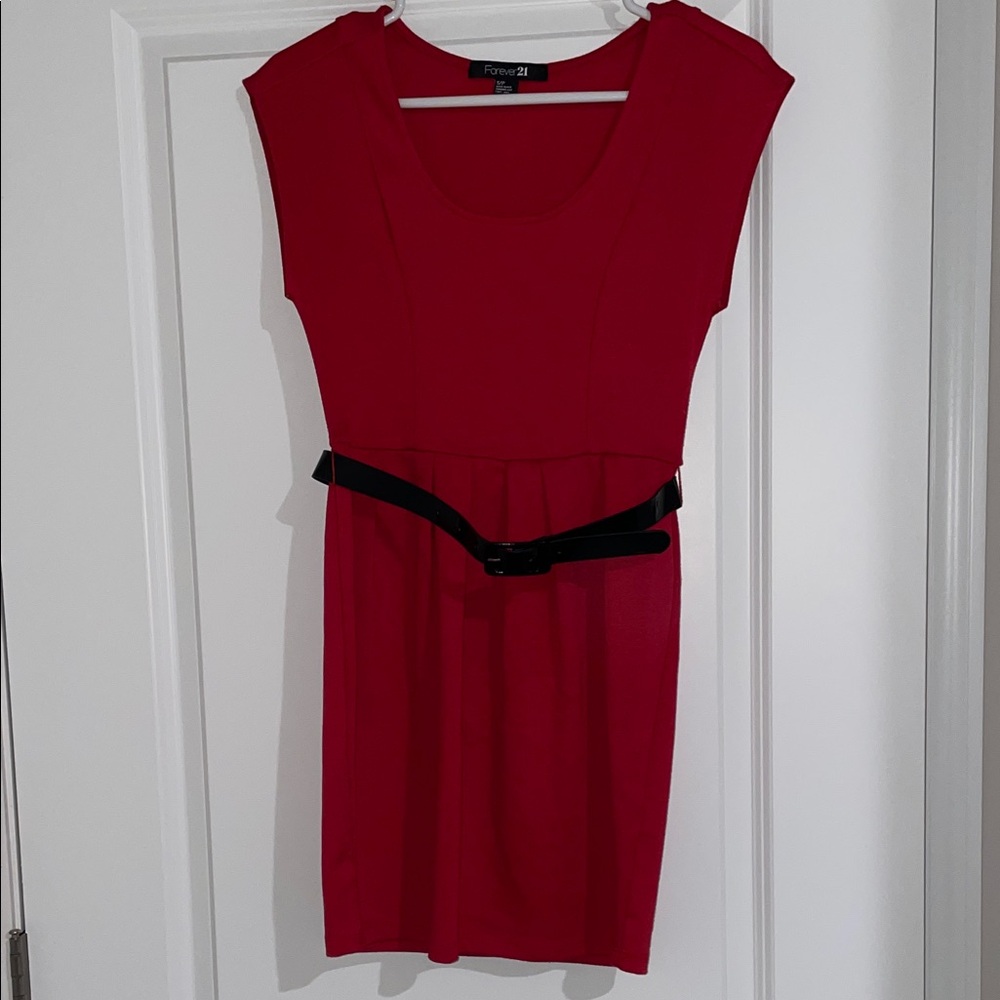 Forever 21 Vibrant Red Mini Dress with Sleek Black Belt